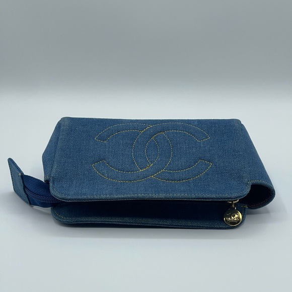 Chanel Denim Jean CC Logo Coco Vanity Makeup Cosmetic Case Pouch Vintage Bag - Picture 7 of 16
